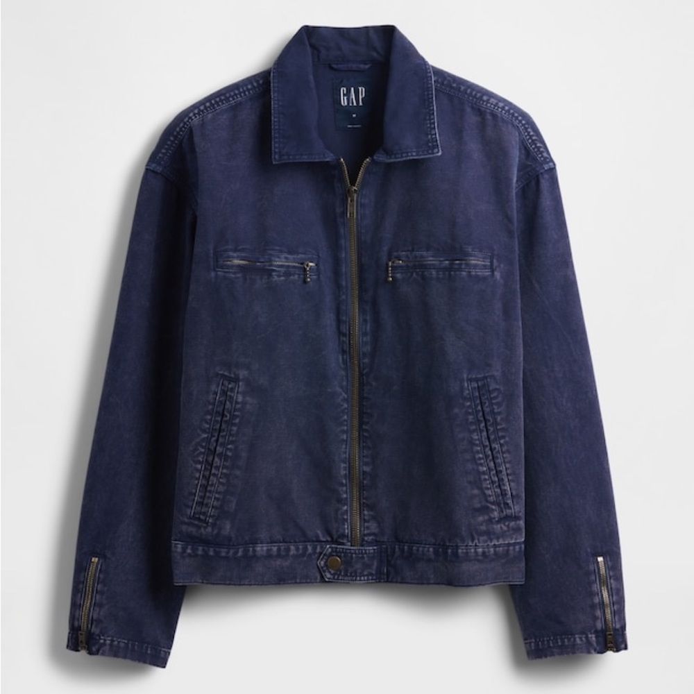 Gap - navy blue canvas moto jacket